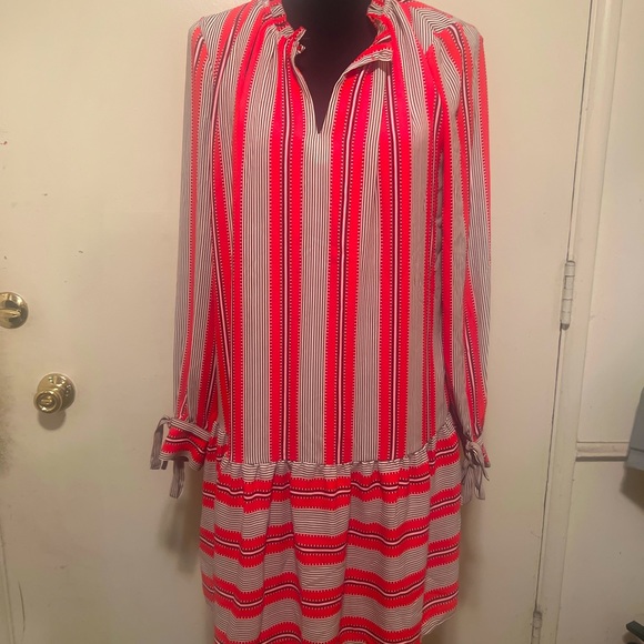 LOFT Dresses & Skirts - Ann Taylor loft dress. Predominantly red with stripes. Lined. Drop waist stitch